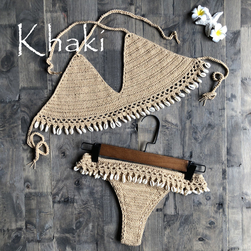 Beach Ins Hand Crocheting Cotton Woven Sexy Bikini Shell Split Swimsuit Bella Mia